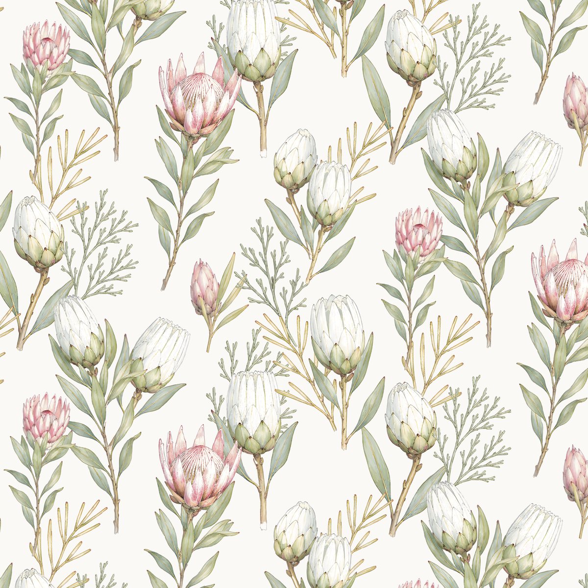 Fynbos Sprigs – detail of illustrated gift wrap pattern by Héni Andrag for The Blom Collective