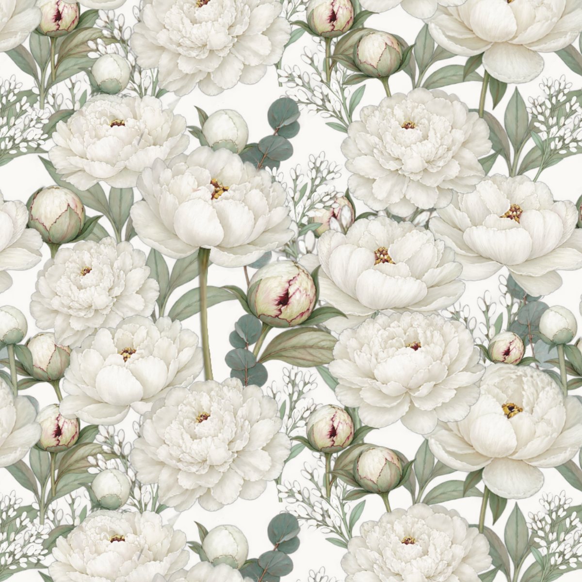 Blushing Peonies – detail of illustrated gift wrap pattern by Héni Andrag for The Blom Collective