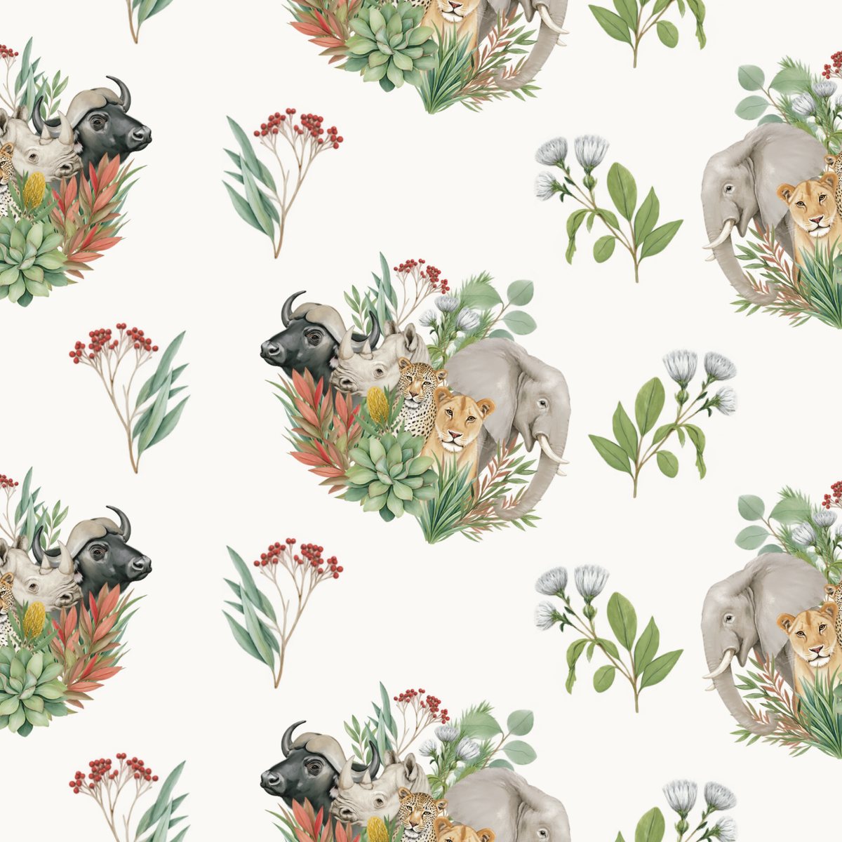 Fynbos & The Big 5 – detail of illustrated gift wrap pattern by Héni Andrag for The Blom Collective